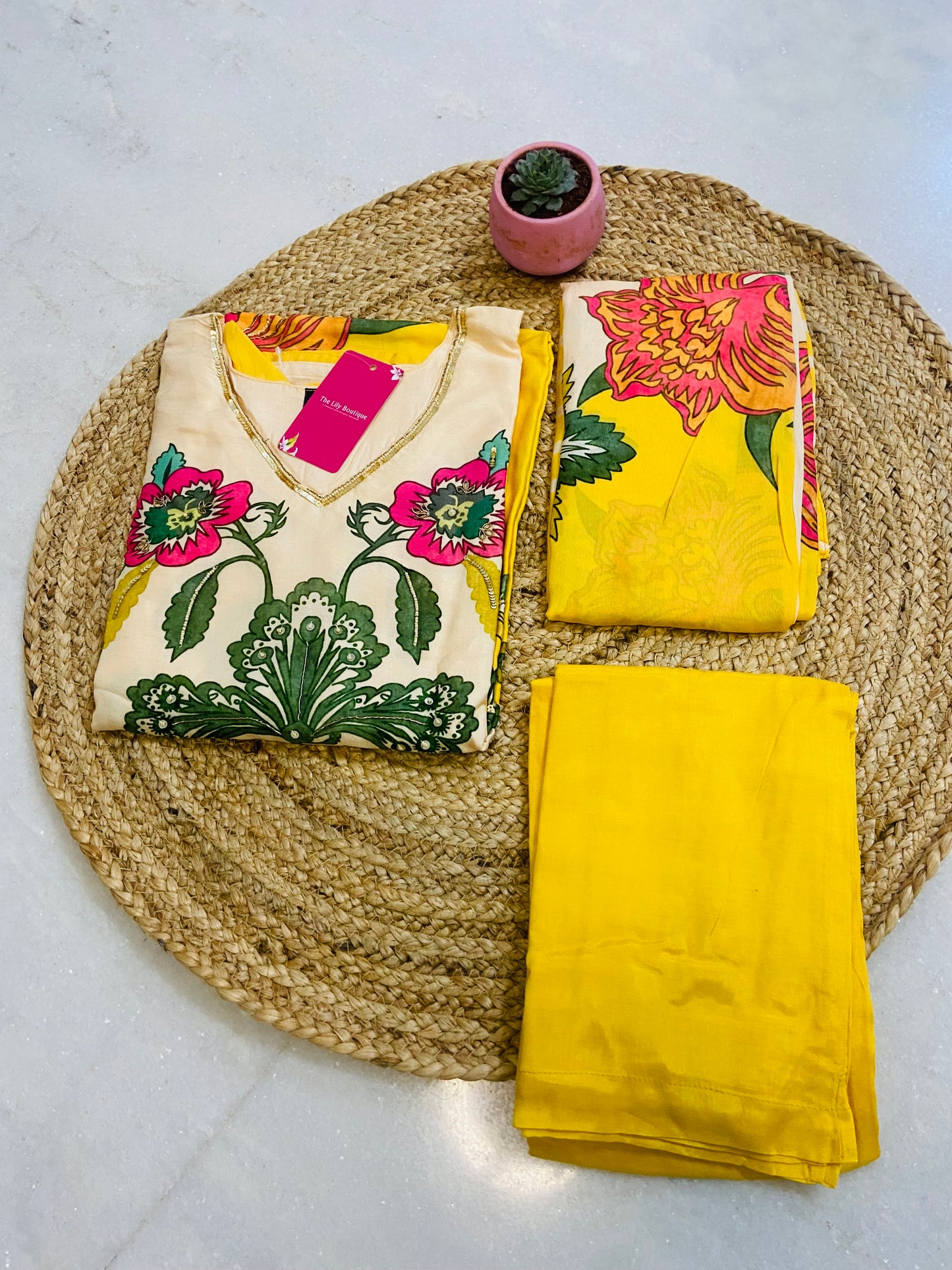 LB0055-Yellow Coloured Muslin Salwar Suit Set