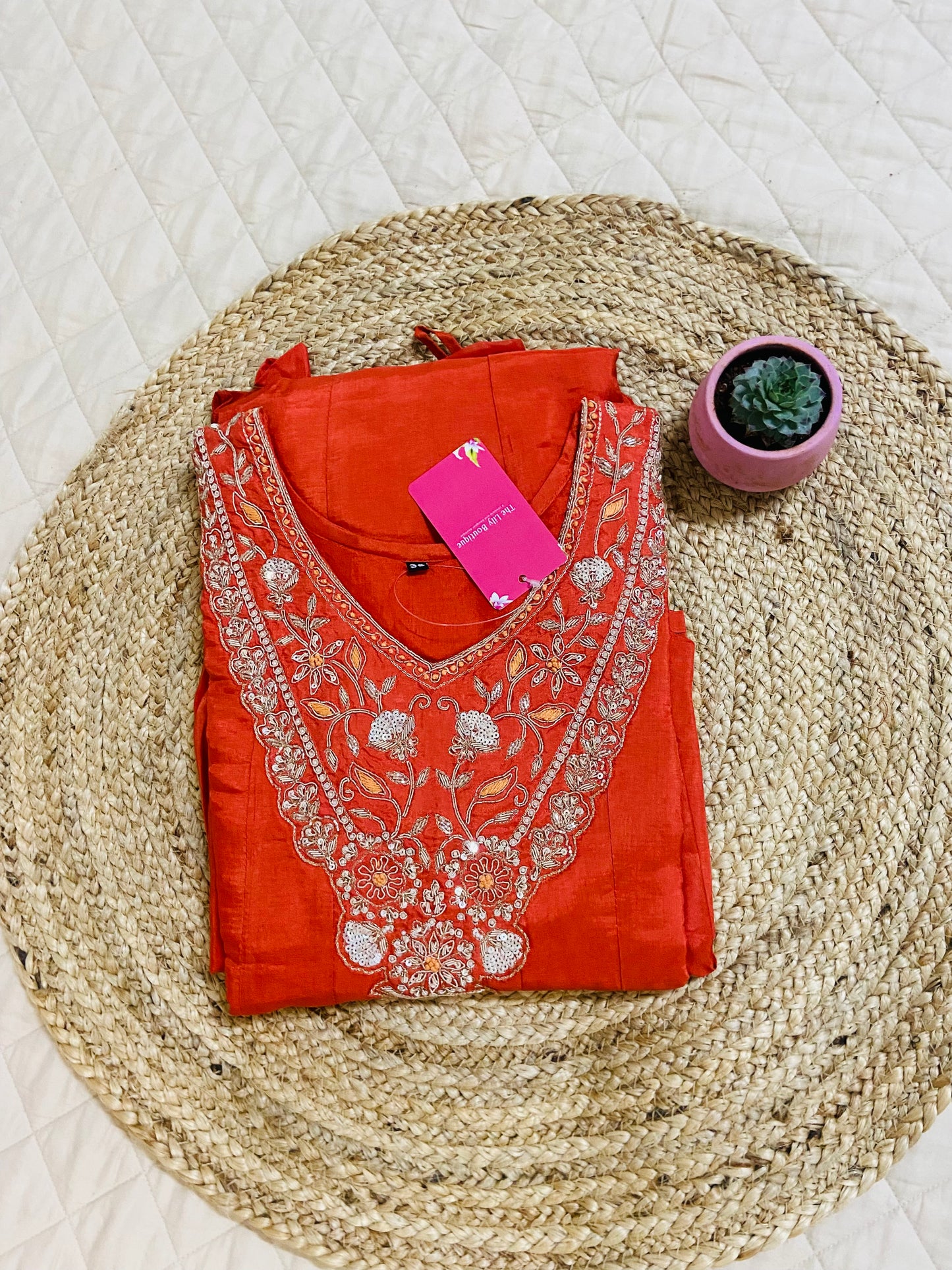 LB0047-Orange Coloured Premium Silk Salwar Suit Set