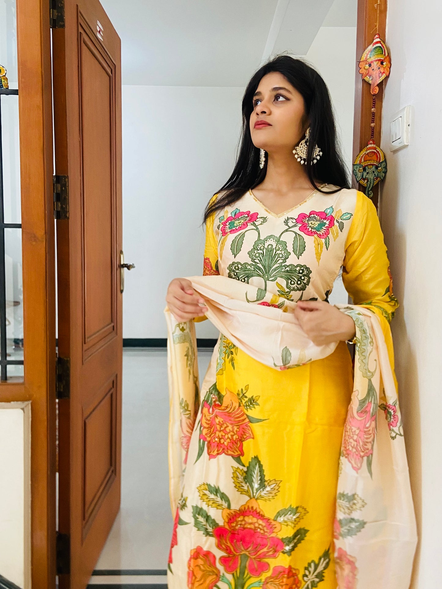 LB0055-Yellow Coloured Muslin Salwar Suit Set