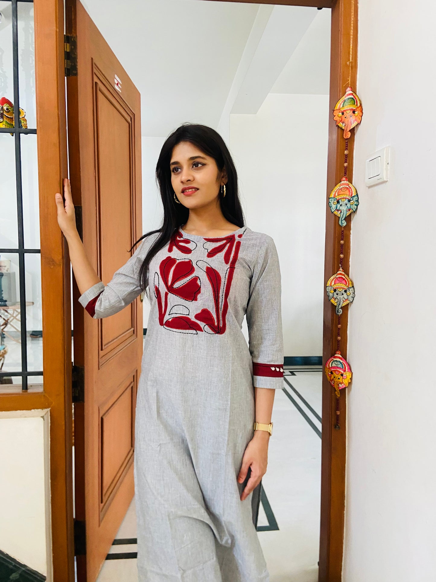 LB0065-Gray coloured Kurtha