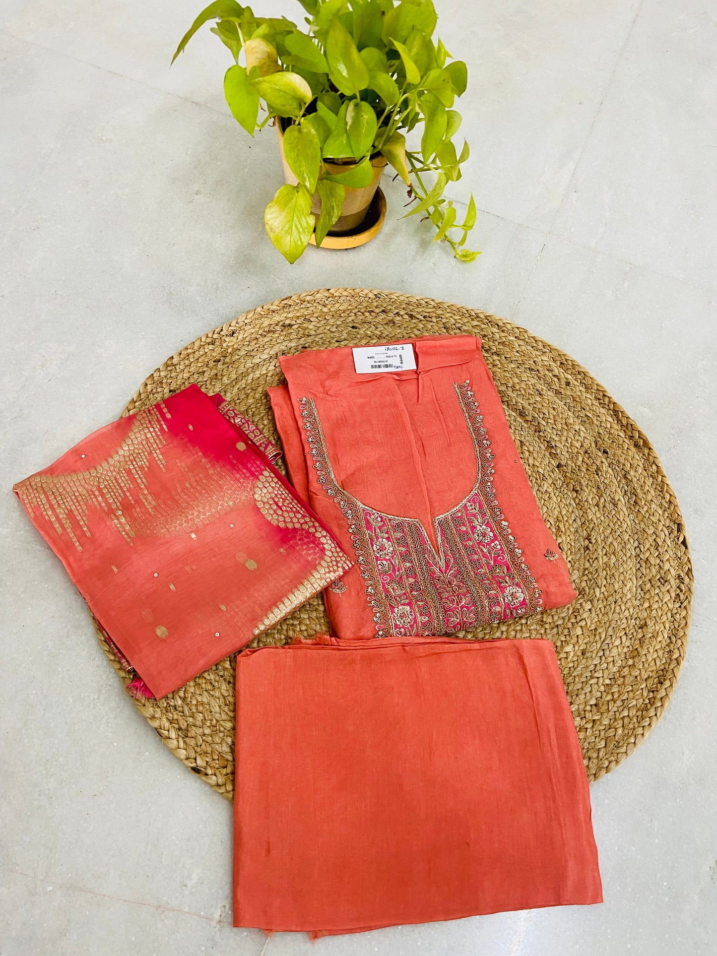 LB0106-II Orange Unstitched Salwar Suit Set