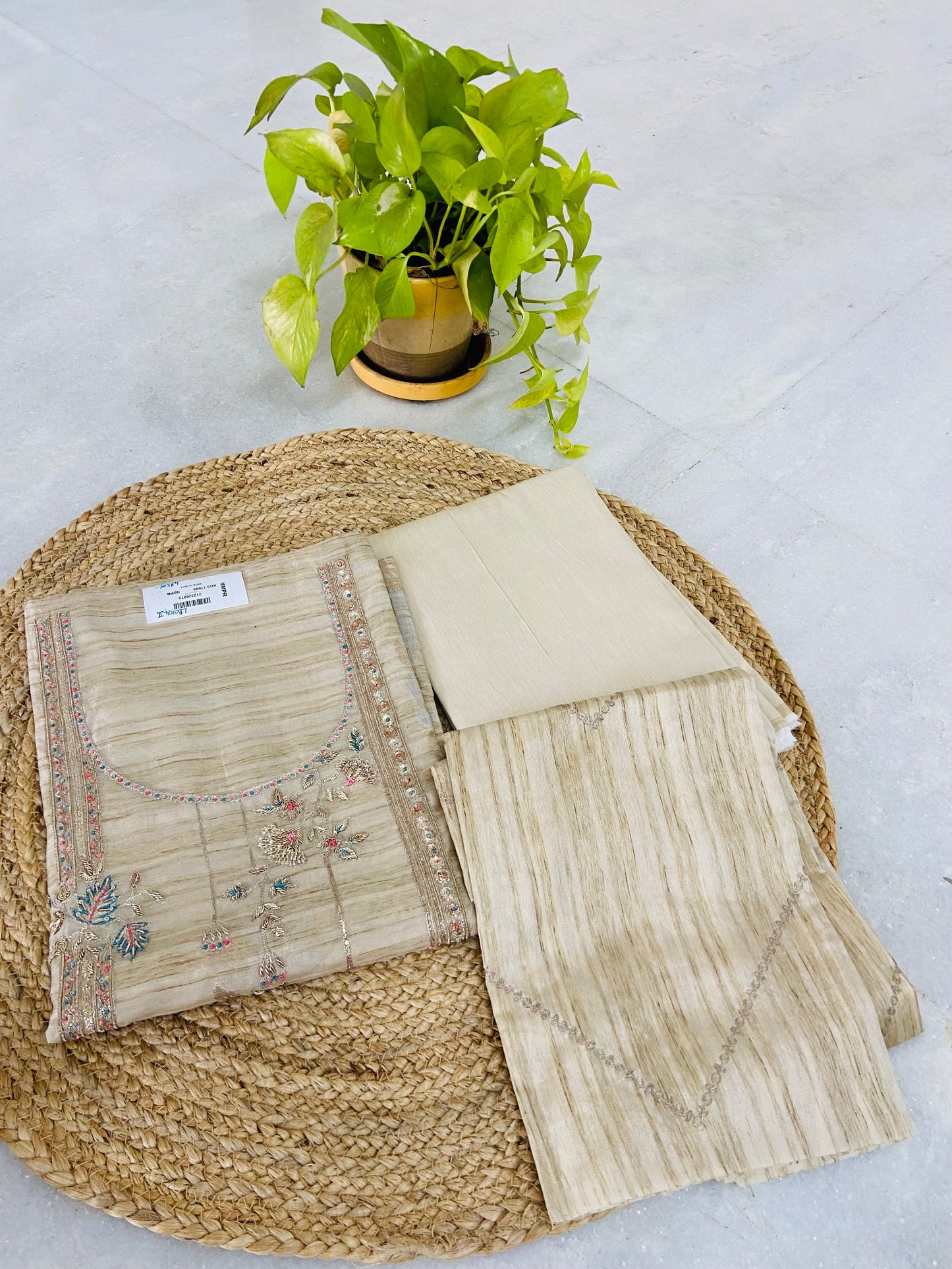 LB0104-II Cream Coloured Kora Chanderi Silk Suit Set