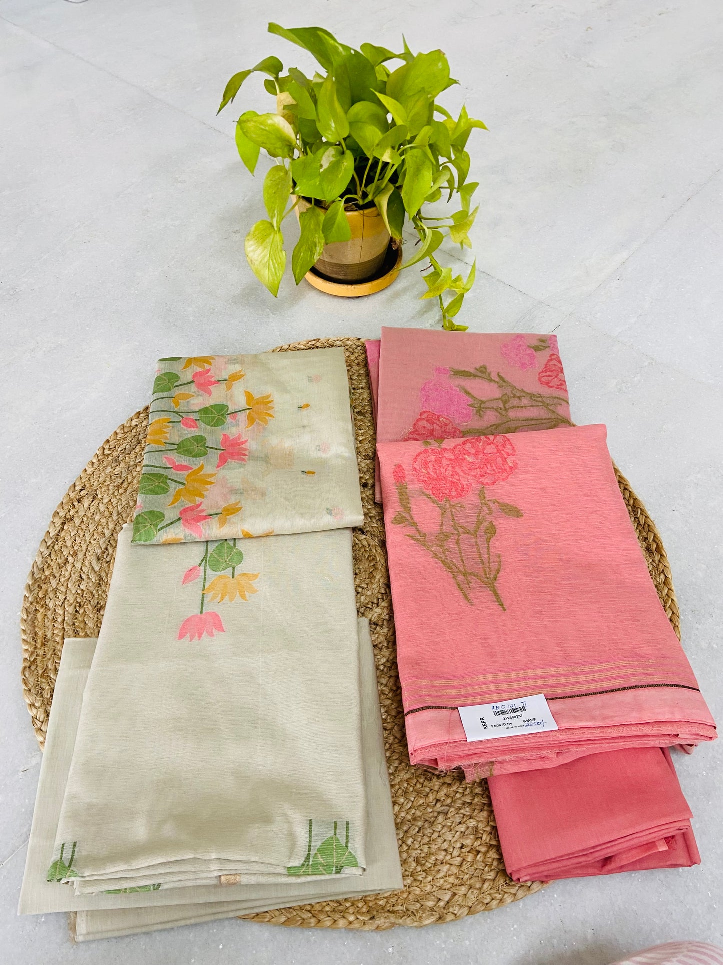 LB0121-II LB0122-II Peach Coloured Salwar Suit Set and Cream Coloured Salwar Suit Set