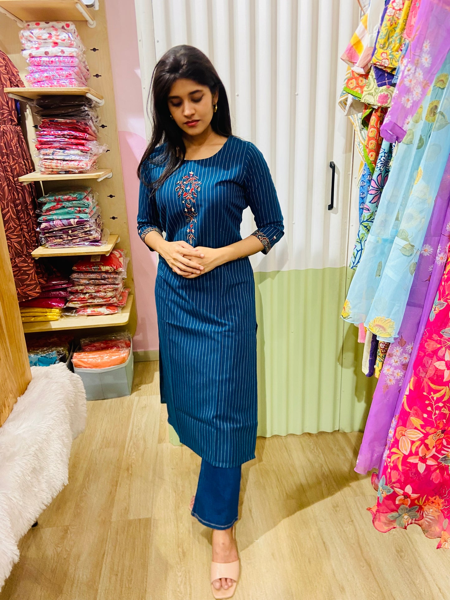 LB0058-K Blue cotton Kurtha