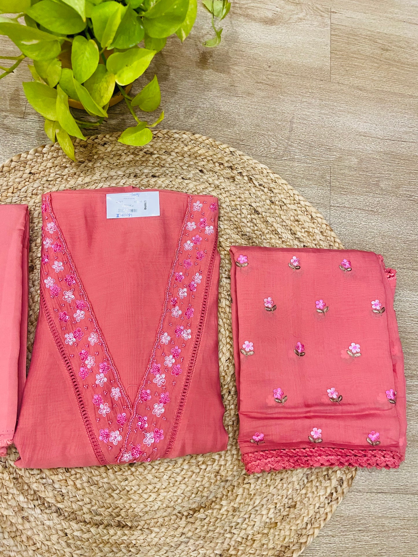 LB0113-II Peach Coloured Unstitched Salwar Suit Set