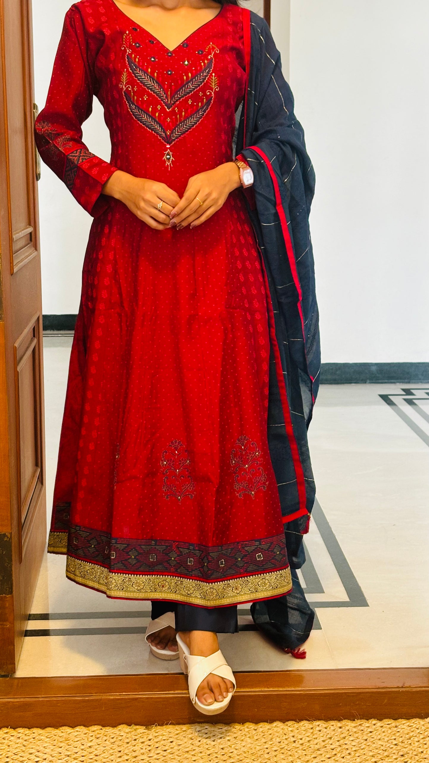 LB0264-II and LB0265-II Red Coloured Muslin Silk Fabric Salwar Suit Set