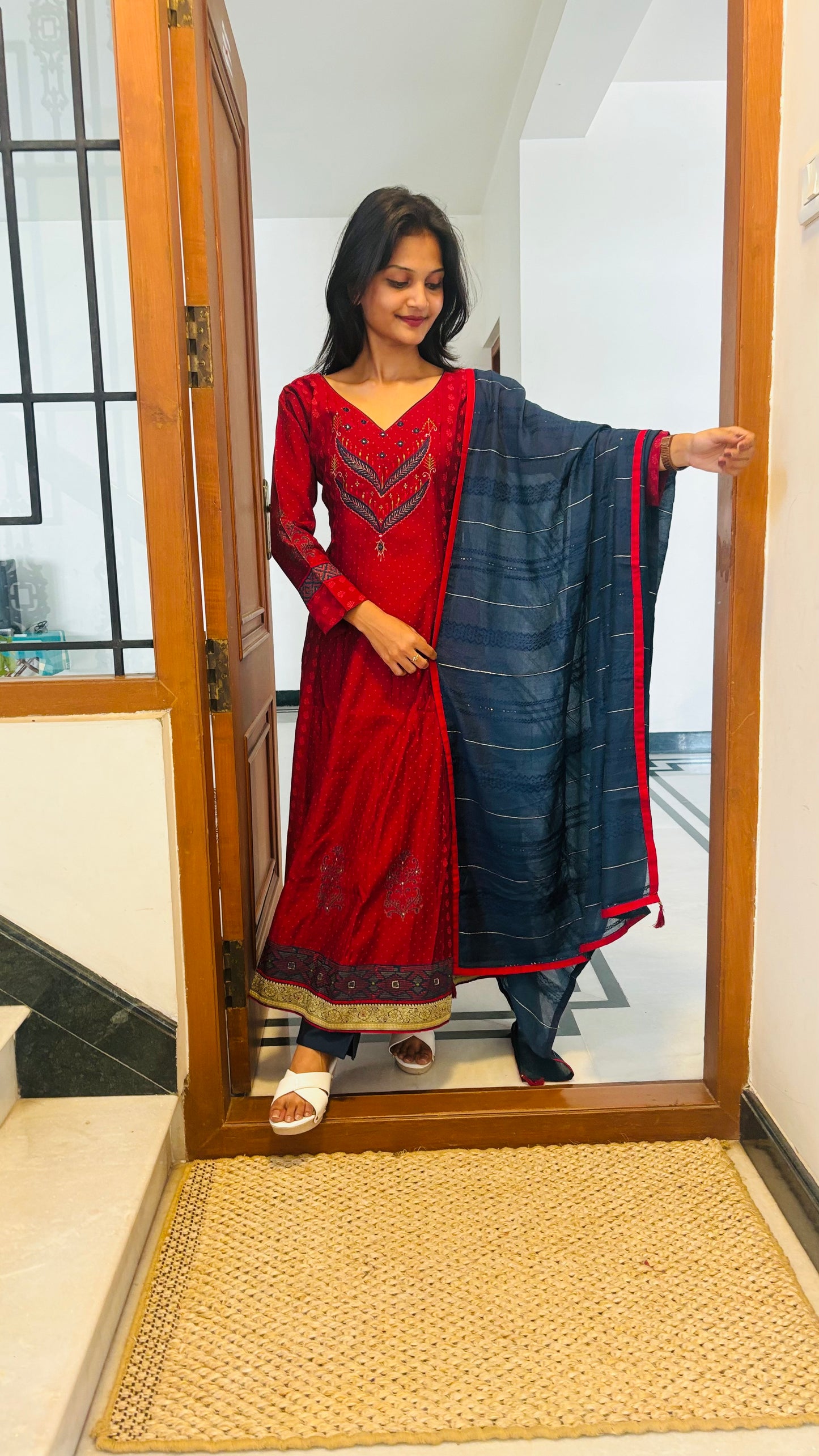 LB0264-II and LB0265-II Red Coloured Muslin Silk Fabric Salwar Suit Set