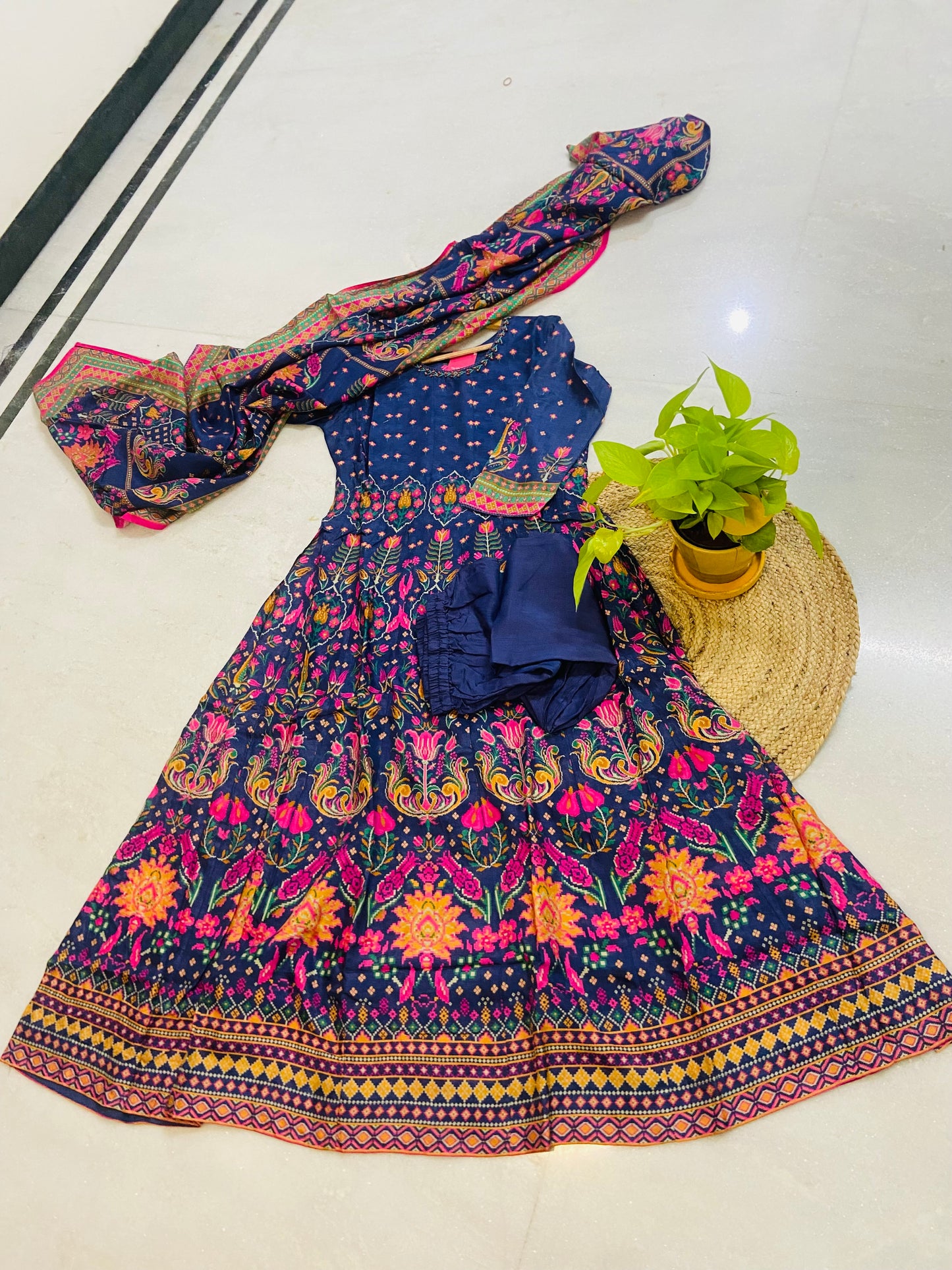 LB0012-Violet Coloured Dola Silk Salwar Suit Set with Parallel Pants