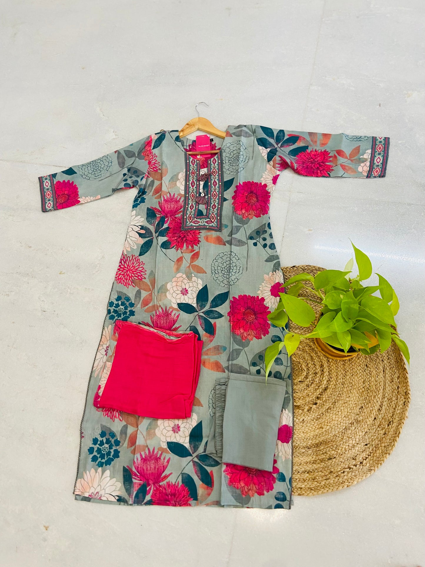 LB0025-Cotton Salwar Suit Set with Chiffon dupatta