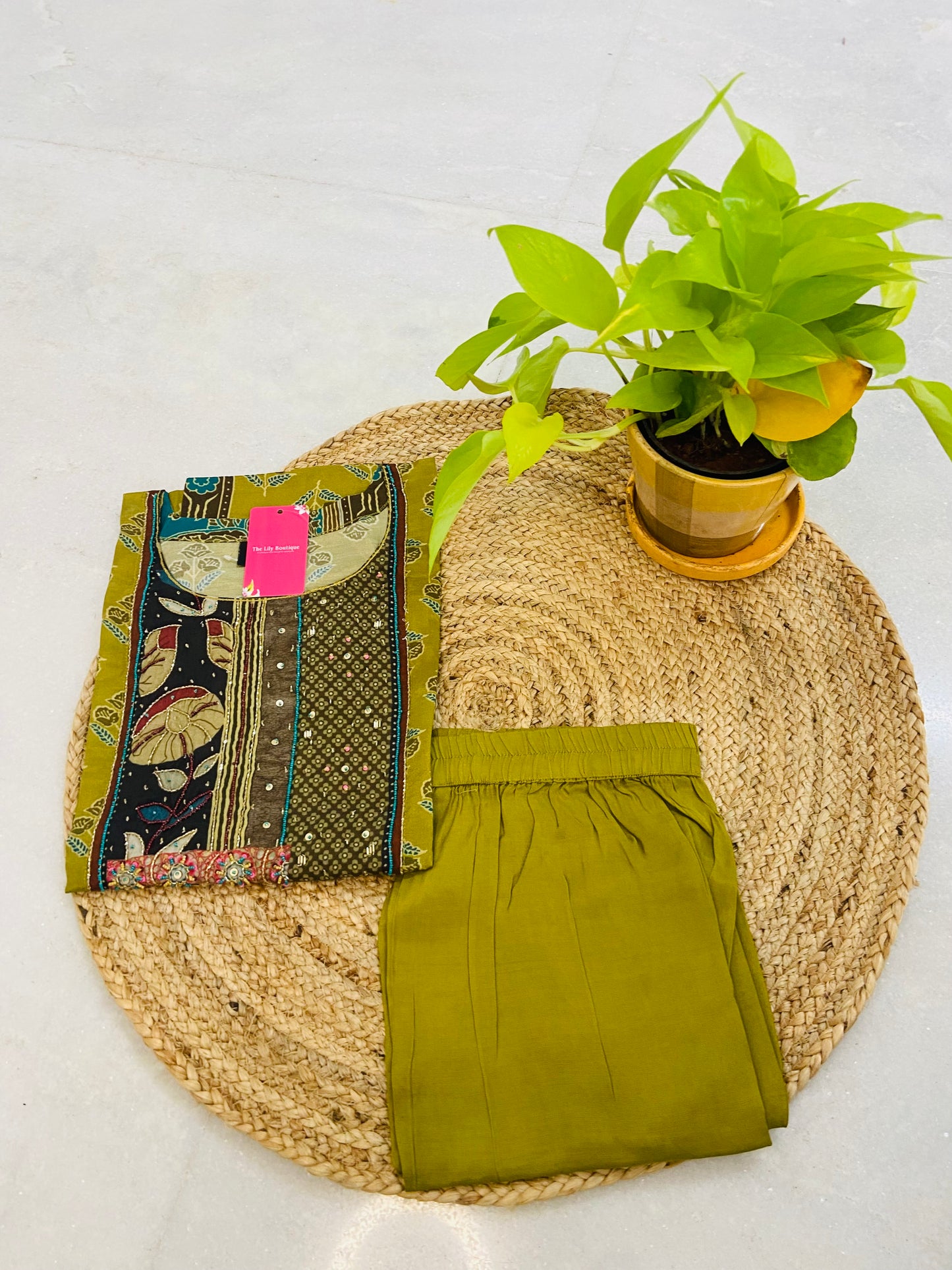 LB0032-Green coloured Kaftan Co-ord set