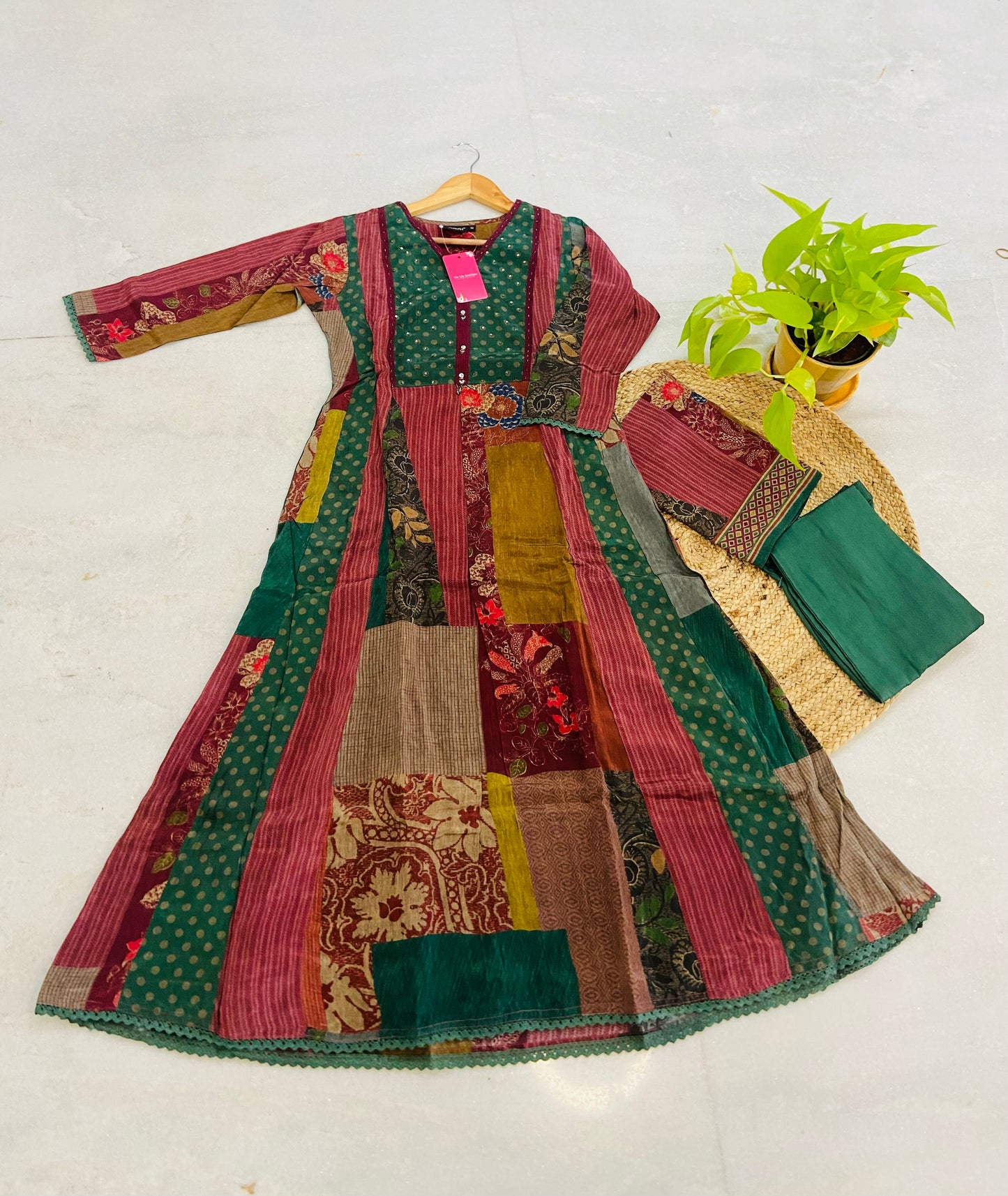 LB0038-Green Crepe A-line Salwar Suit Set