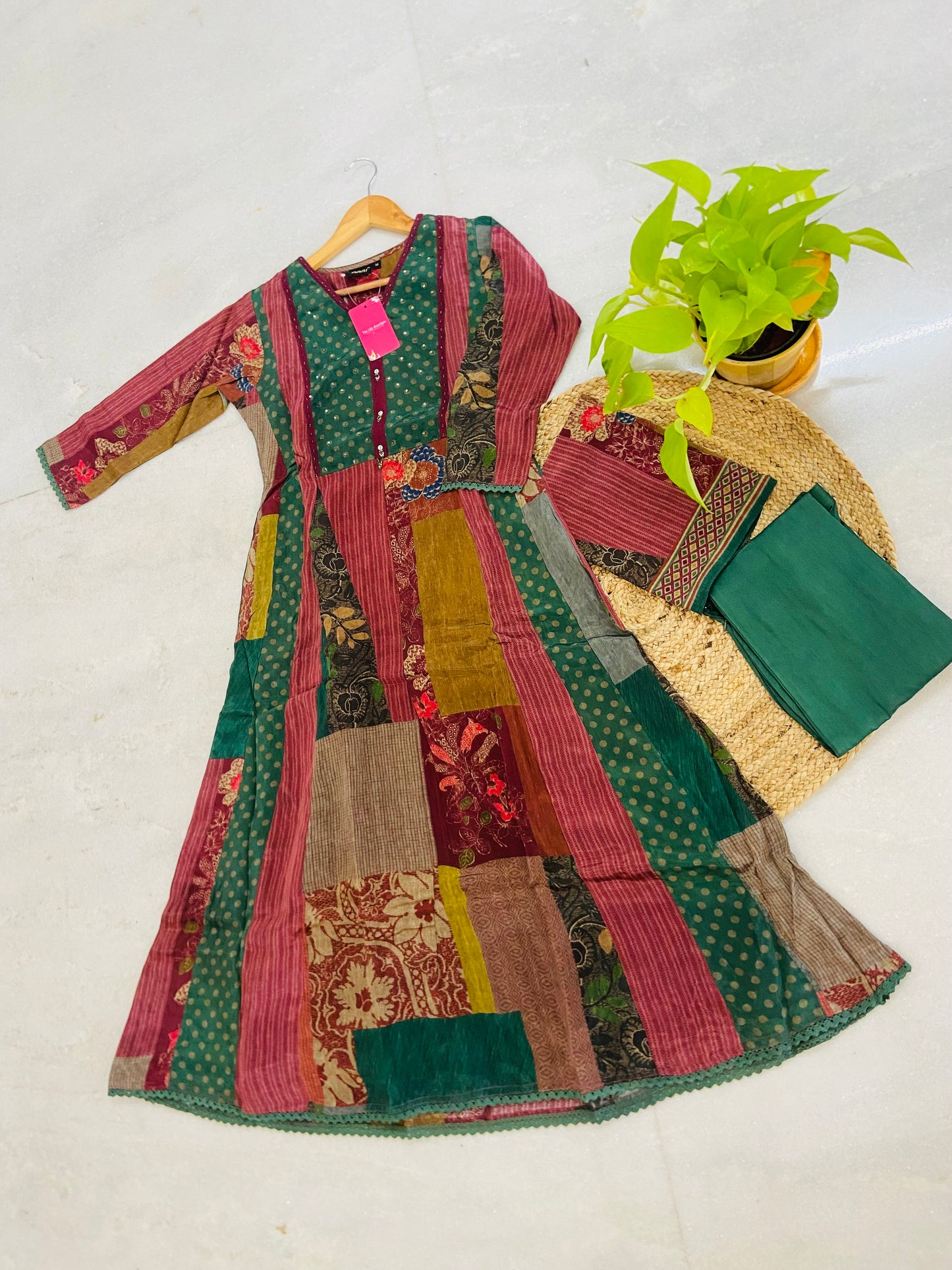 LB0038-Green Crepe A-line Salwar Suit Set