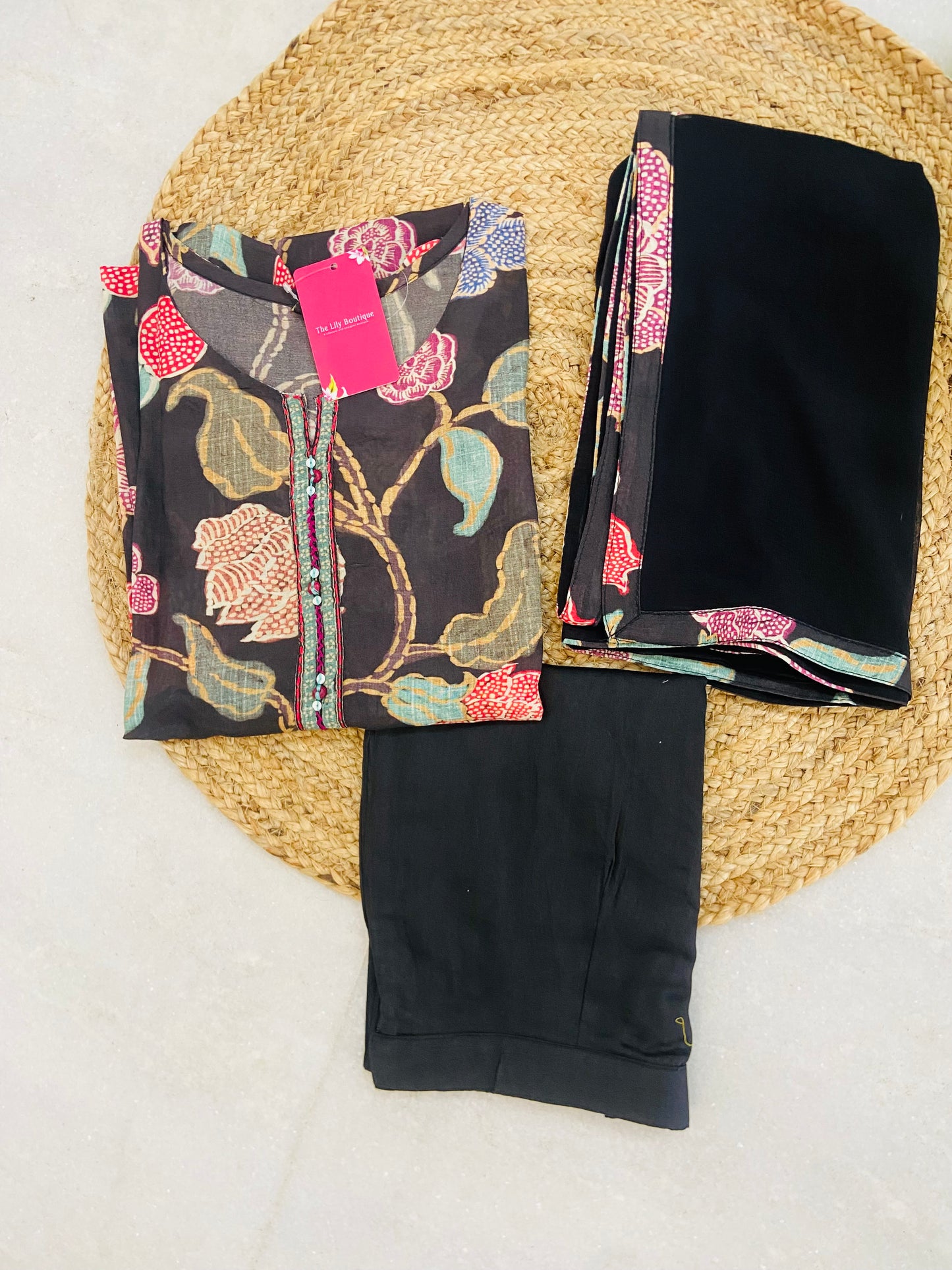 LB0019-Black Cotton Salwar Suit Set