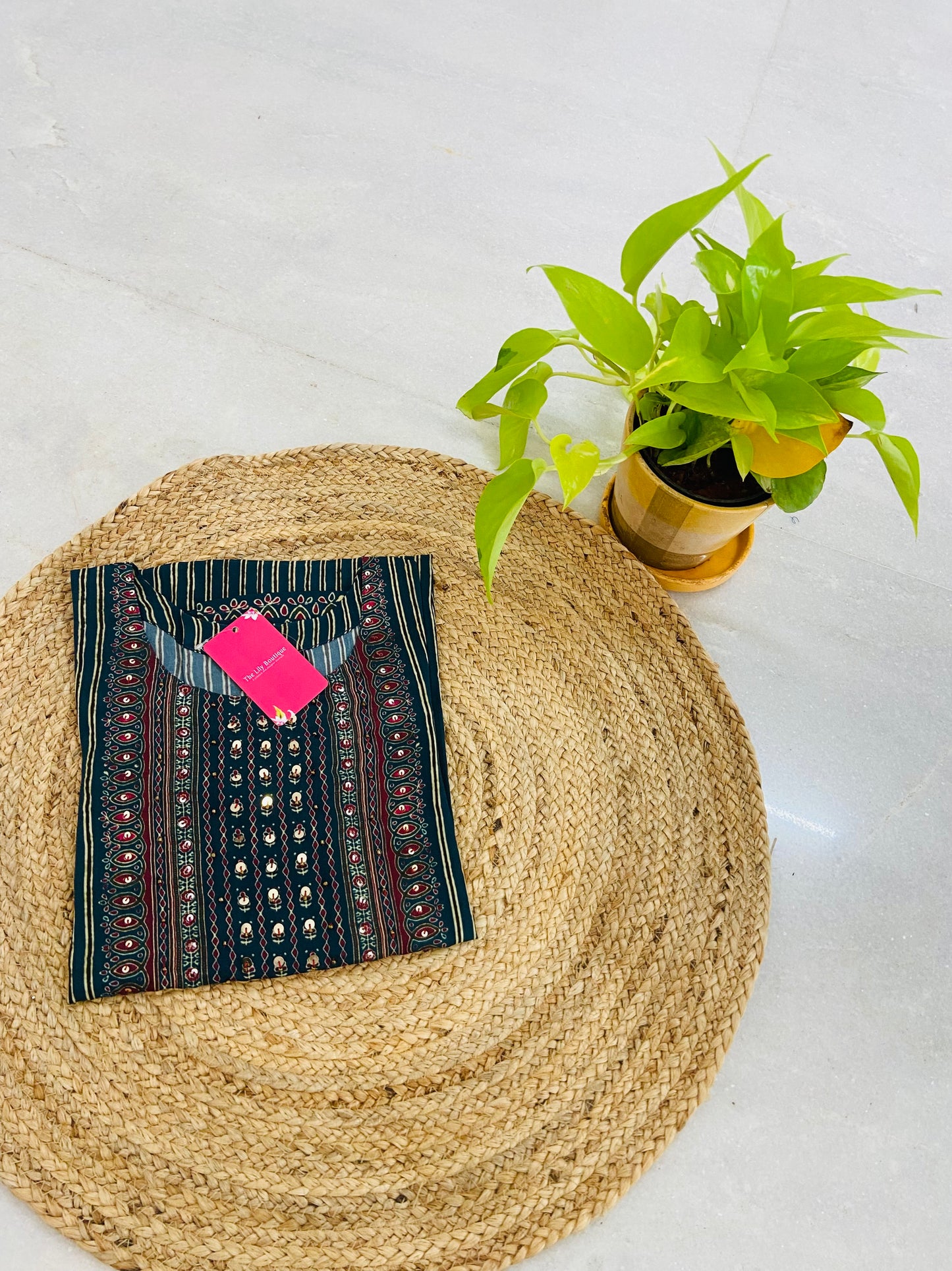 LB0016-Dark Blue Shaded Striped Kurtha