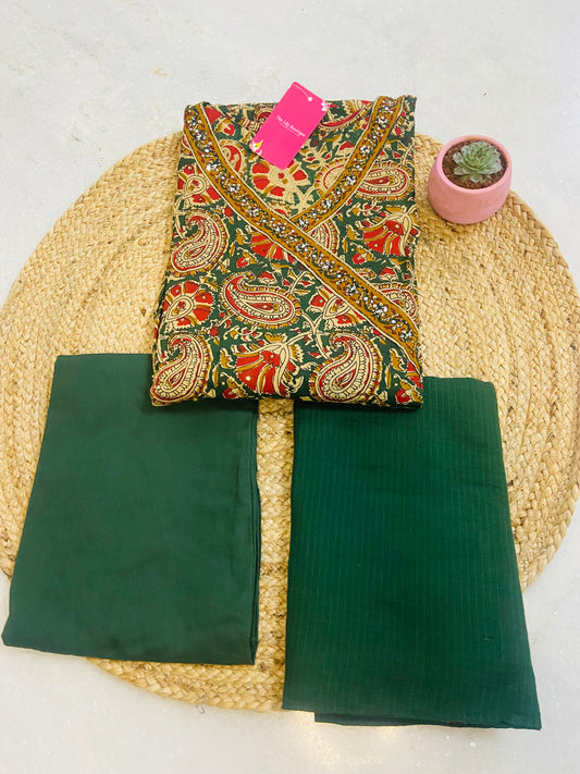 LB0054-Dark Green Cotton Salwar Suit Set