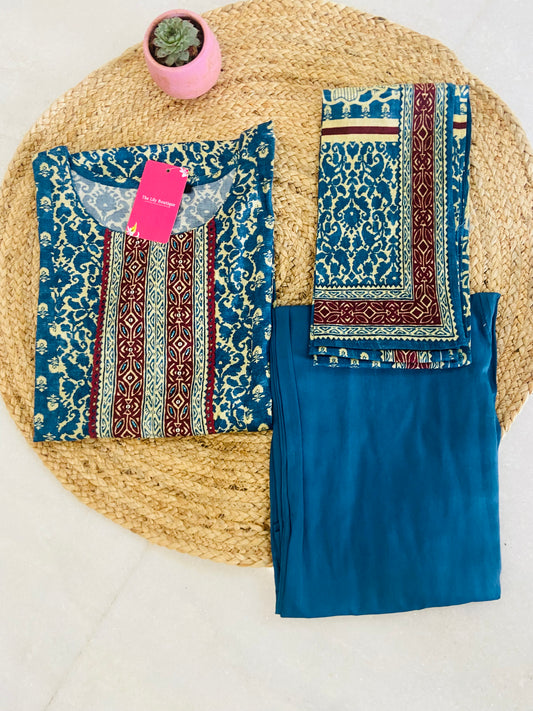 LB0010-White/Blue Muslin Salwar Suit Set