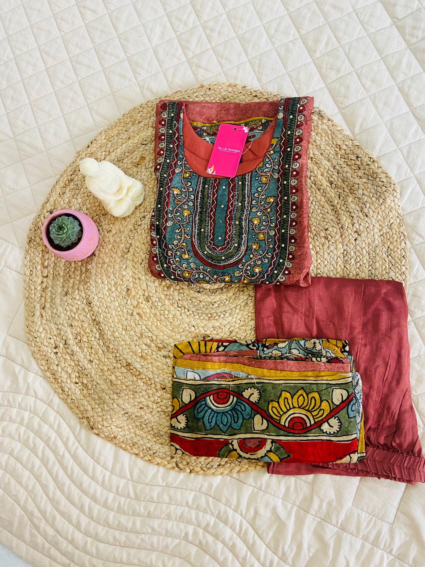 LB0072-Silk Salwar Suit set with Kalamkari print