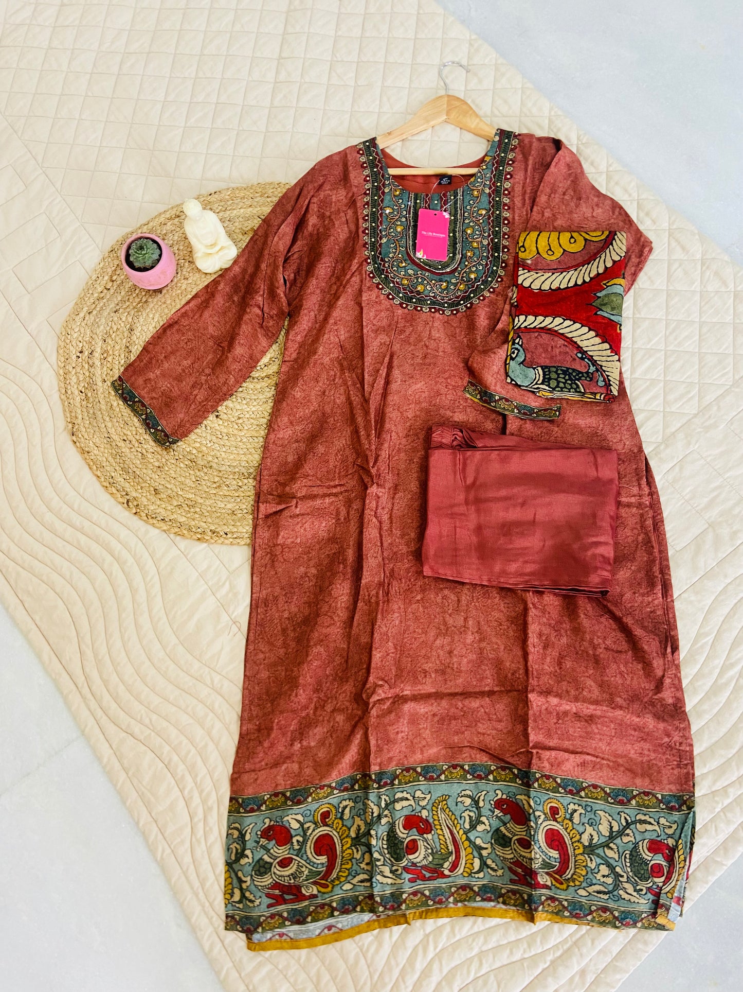 LB0072-Silk Salwar Suit set with Kalamkari print