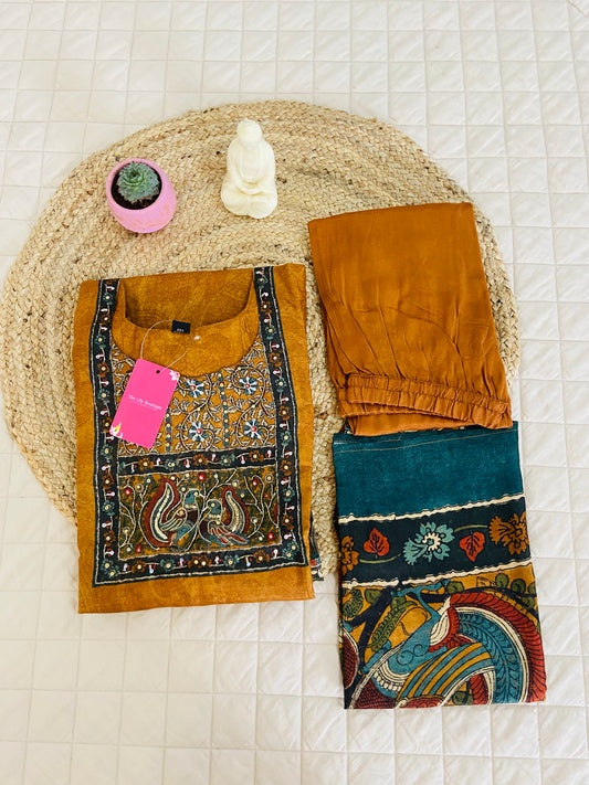 LB0070-Silk Salwar Suit Set with Kalamkari Dupatta