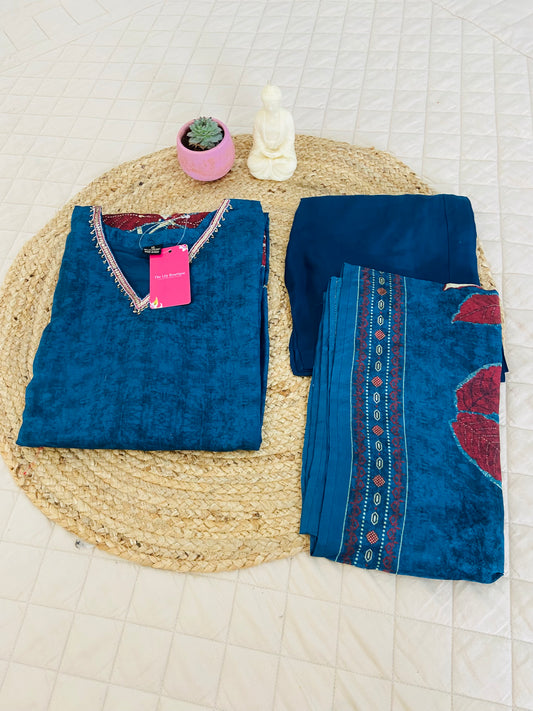 LB0068-Dark blue Muslin Salwar Suit Set