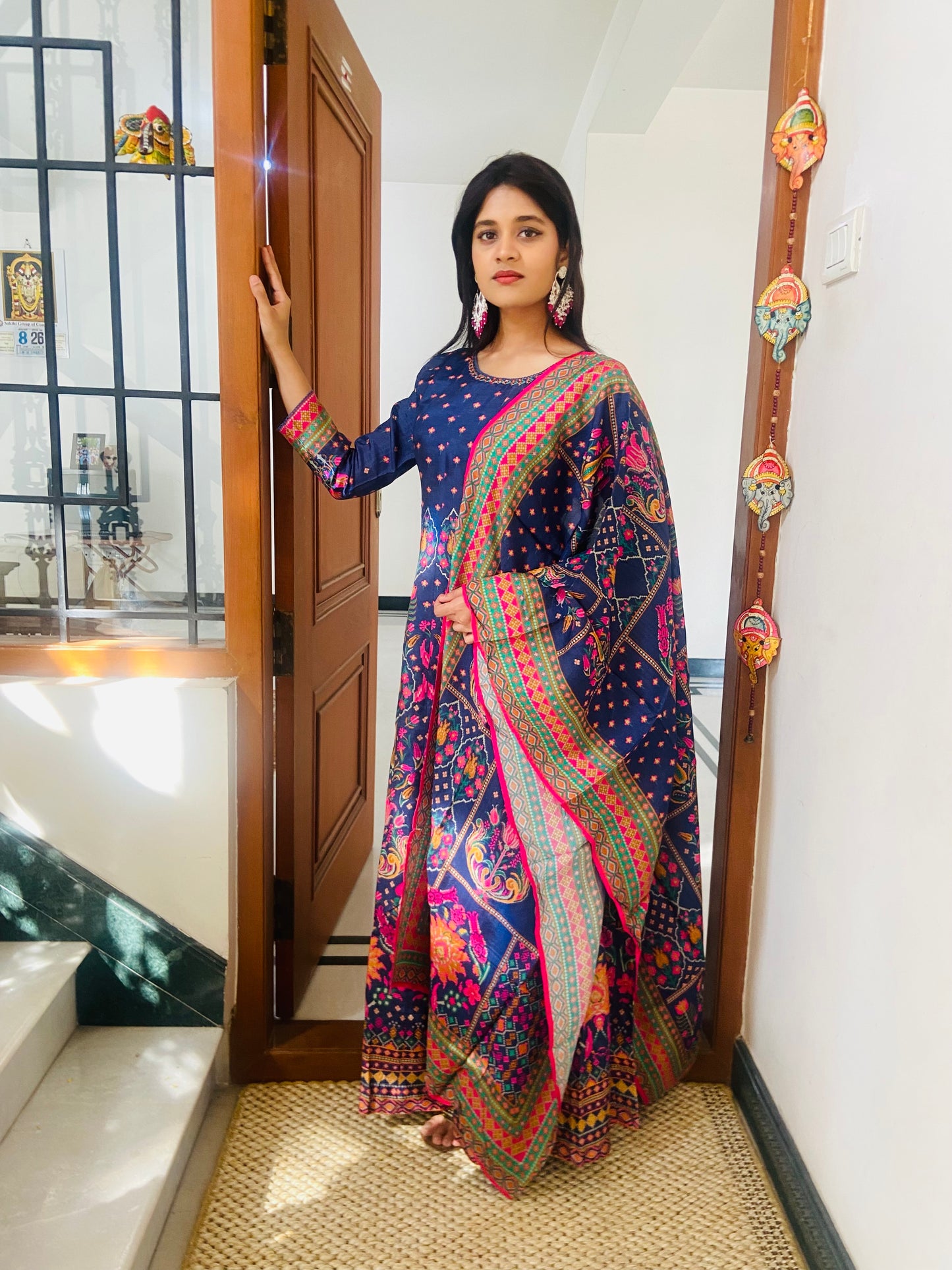 LB0012-Violet Coloured Dola Silk Salwar Suit Set with Parallel Pants