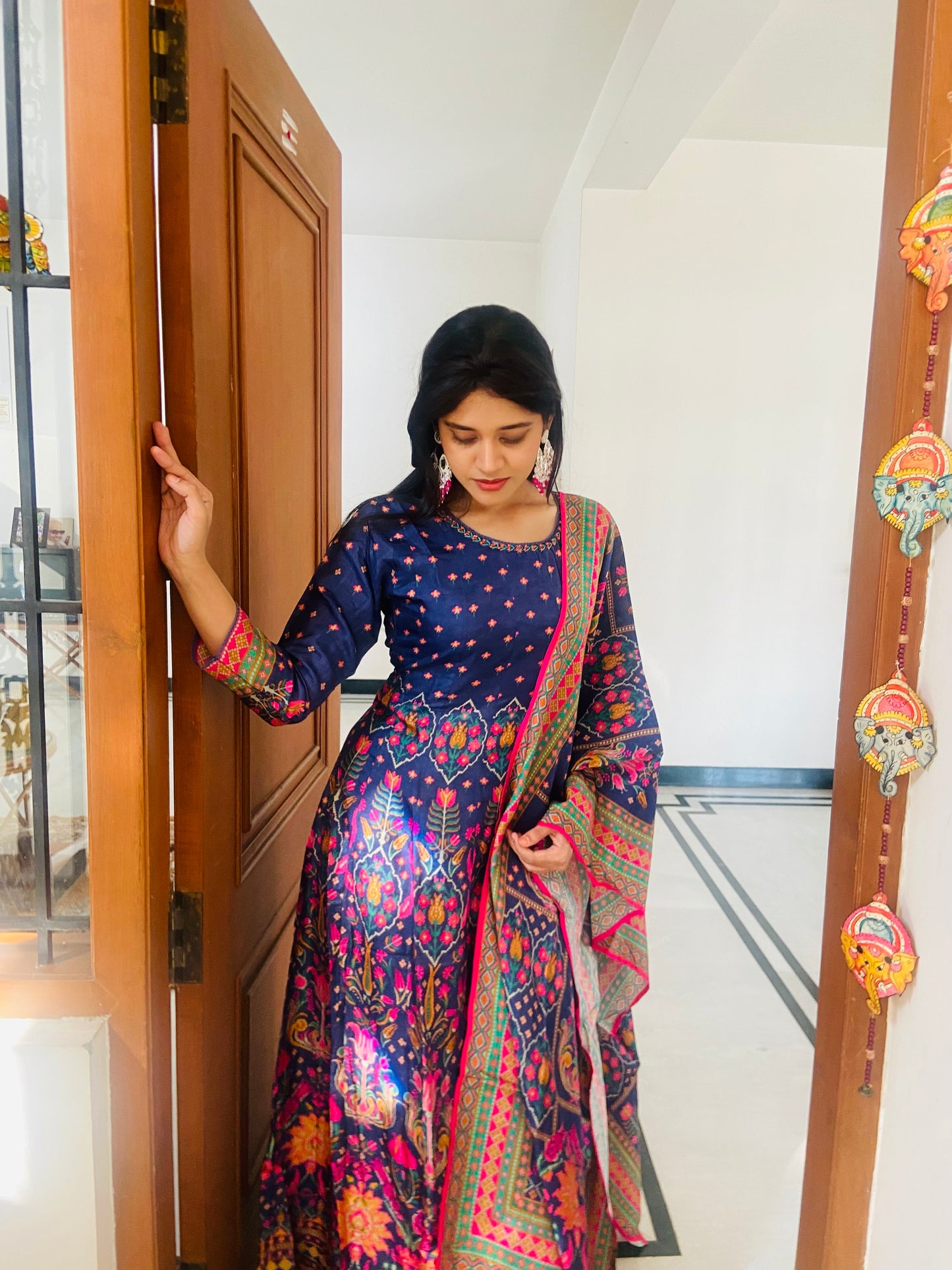 LB0012-Violet Coloured Dola Silk Salwar Suit Set with Parallel Pants