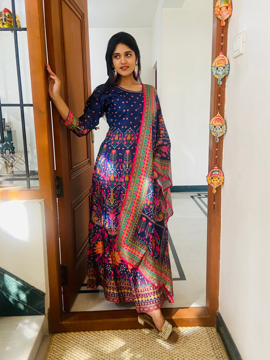 LB0012-Violet Coloured Dola Silk Salwar Suit Set with Parallel Pants