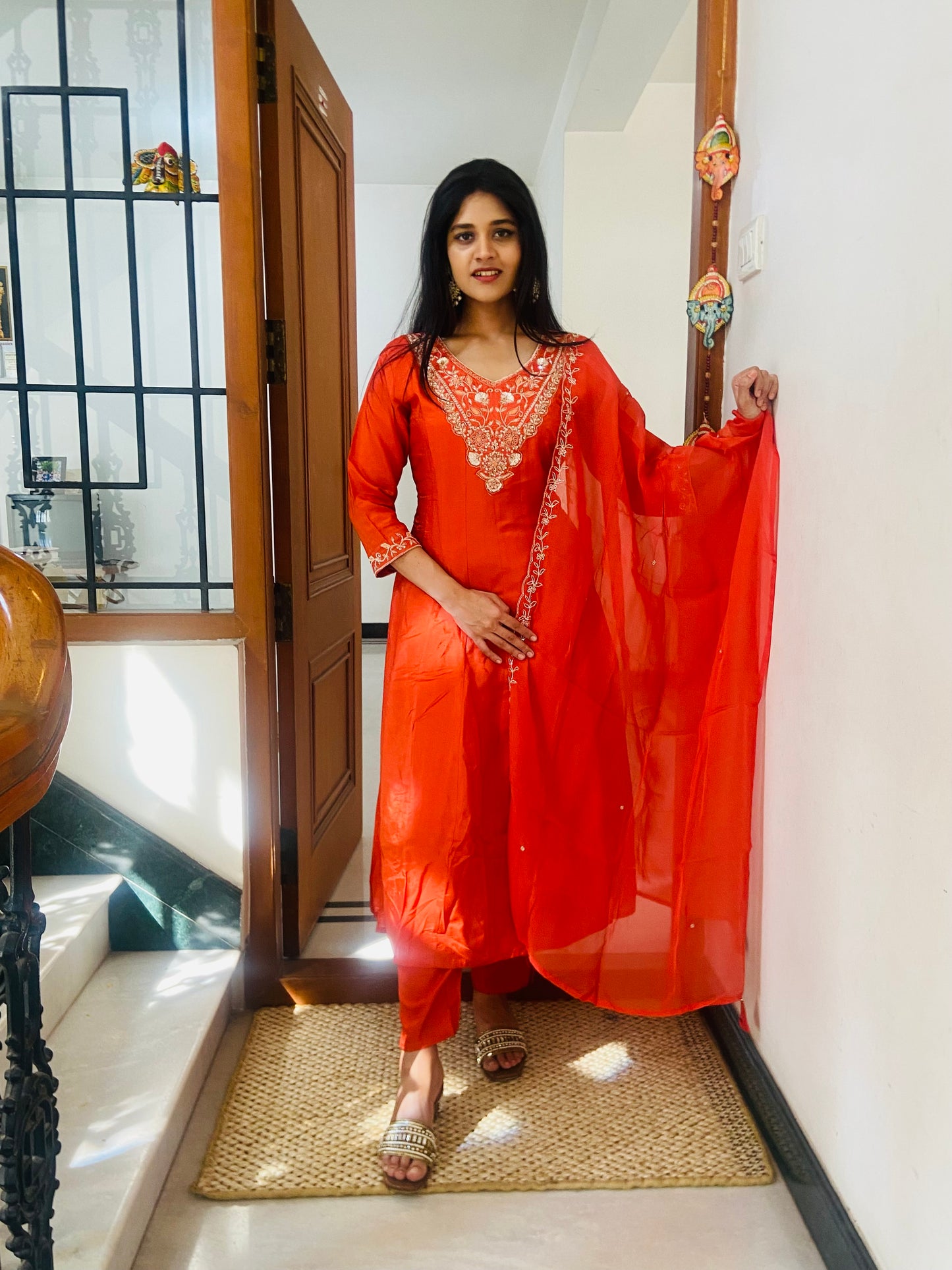 LB0047-Orange Coloured Premium Silk Salwar Suit Set