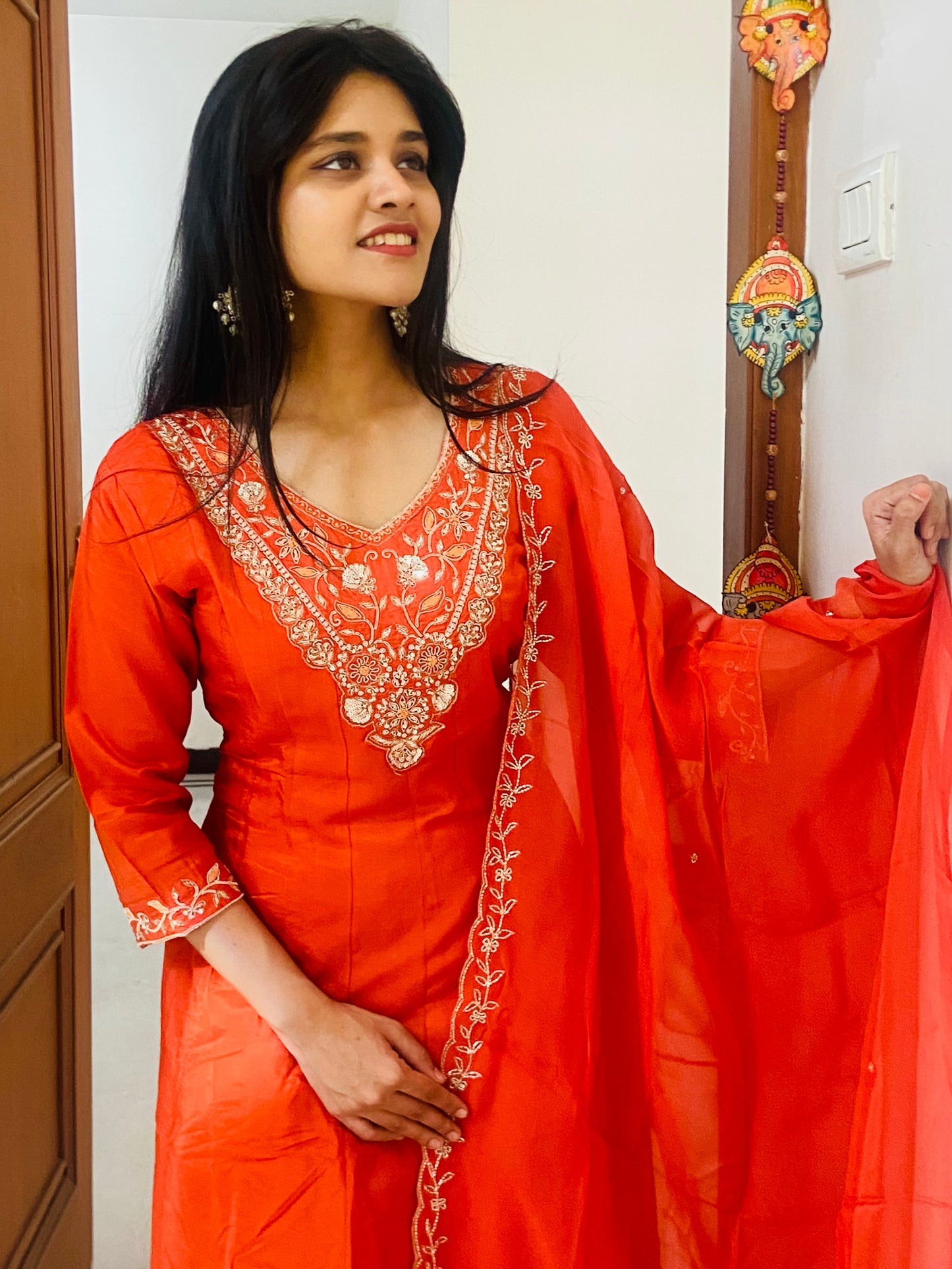 LB0047-Orange Coloured Premium Silk Salwar Suit Set