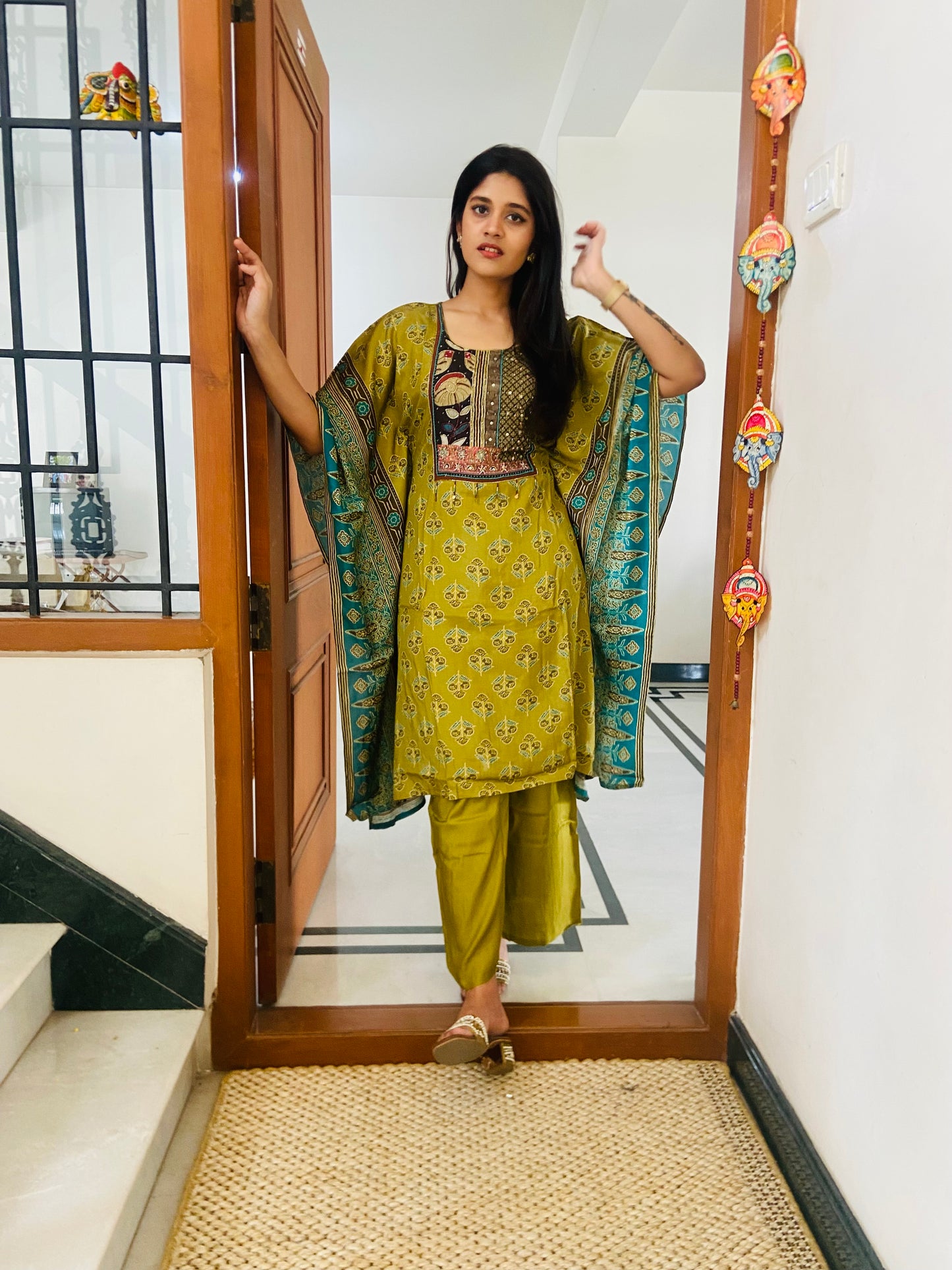 LB0032-Green coloured Kaftan Co-ord set