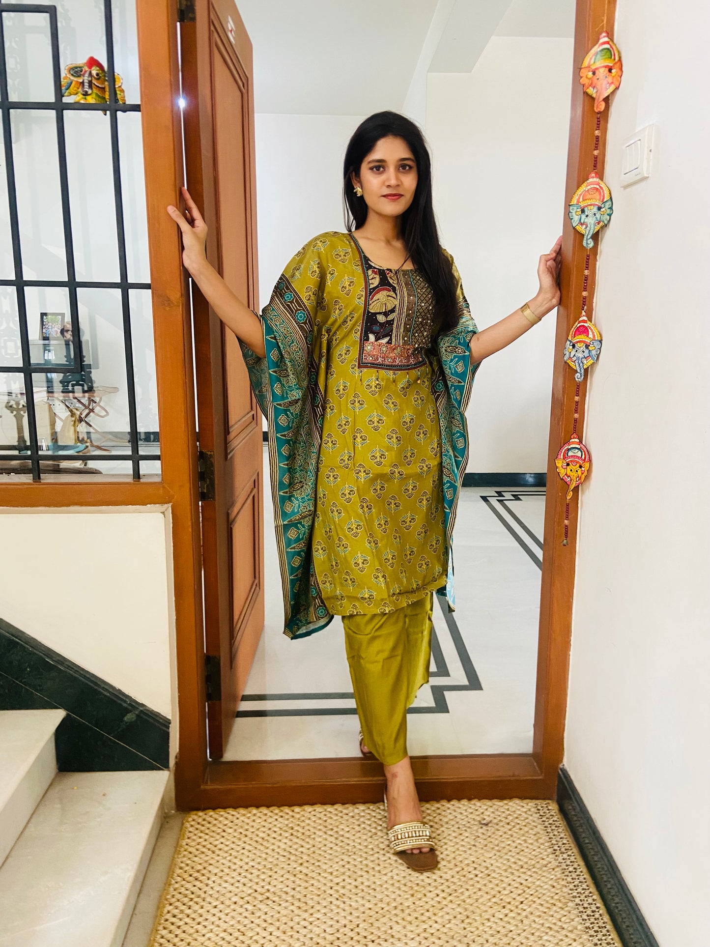 LB0032-Green coloured Kaftan Co-ord set