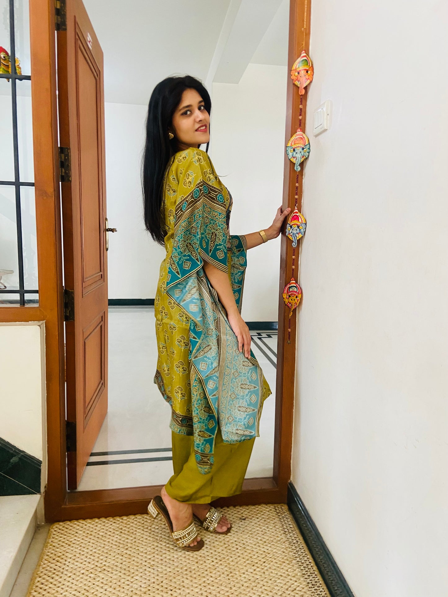 LB0032-Green coloured Kaftan Co-ord set
