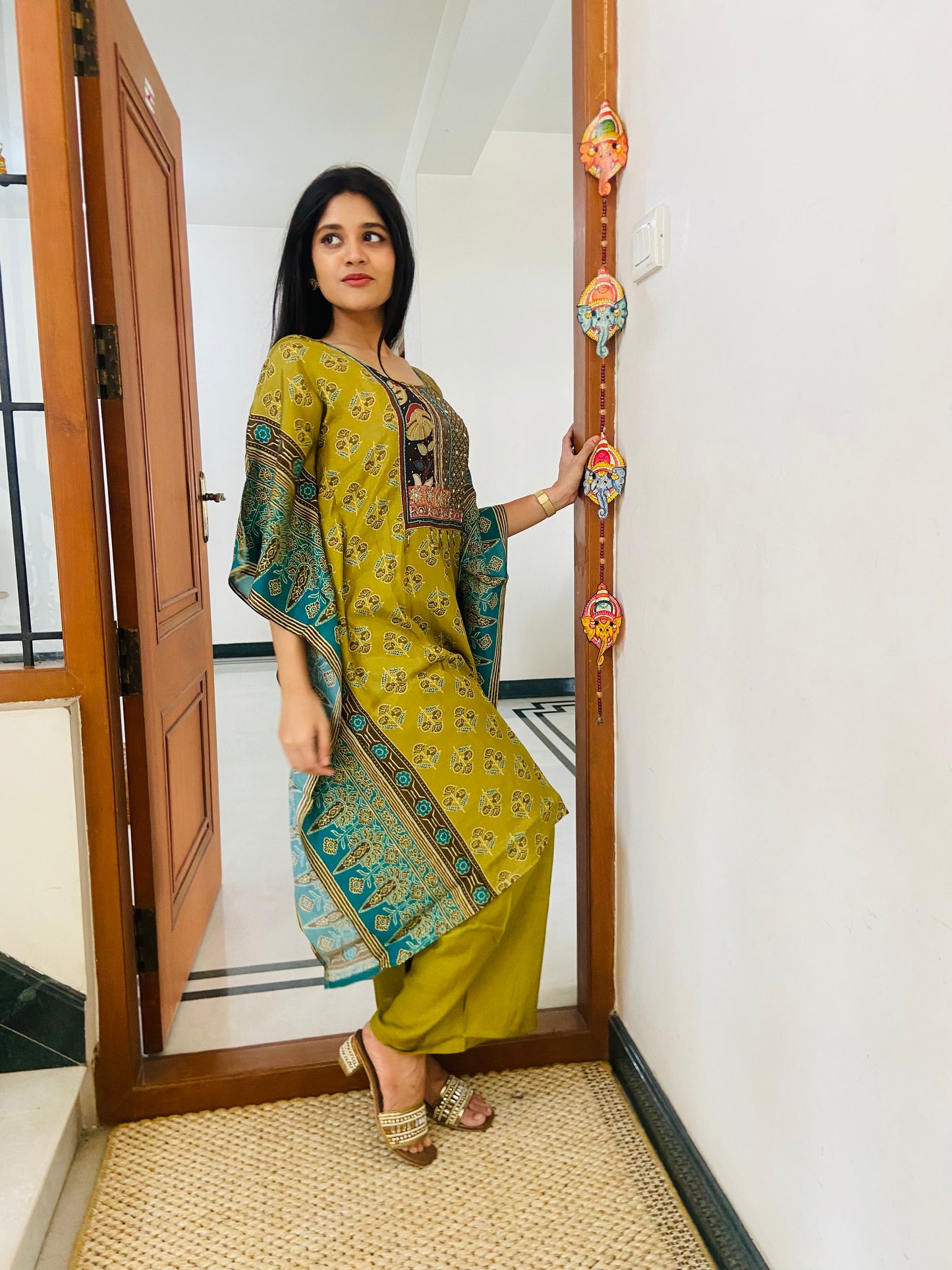 LB0032-Green coloured Kaftan Co-ord set