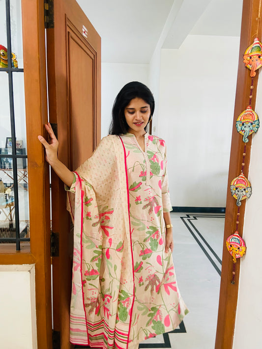 LB0028-White Coloured Floral Salwar Suit Set