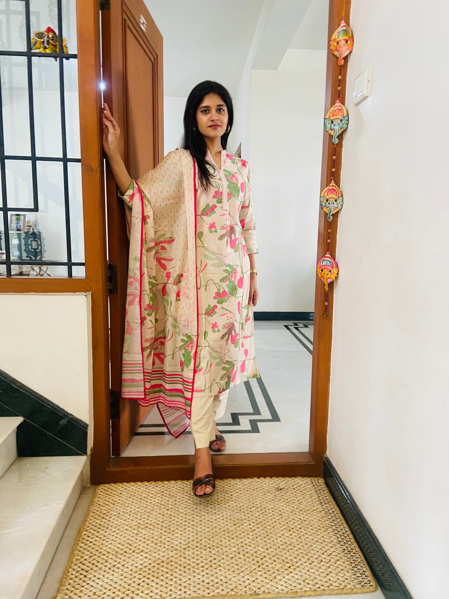 LB0028-White Coloured Floral Salwar Suit Set