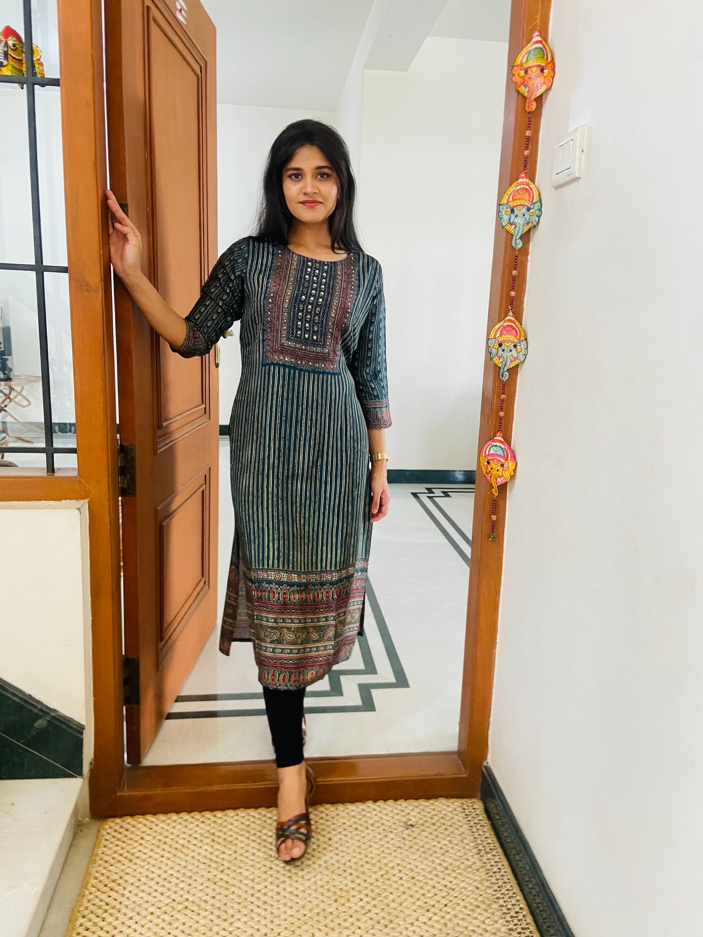 LB0016-Dark Blue Shaded Striped Kurtha