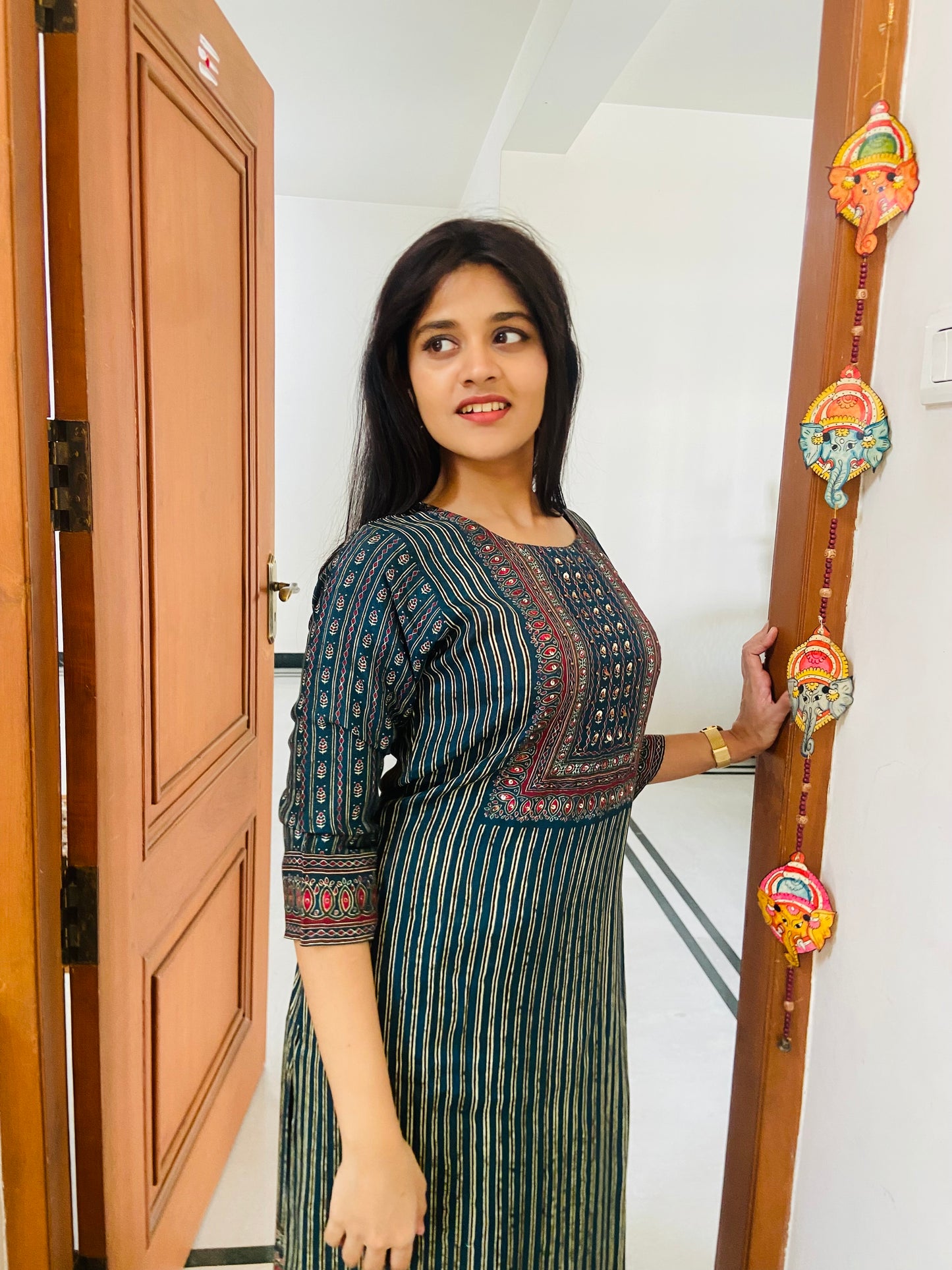 LB0016-Dark Blue Shaded Striped Kurtha