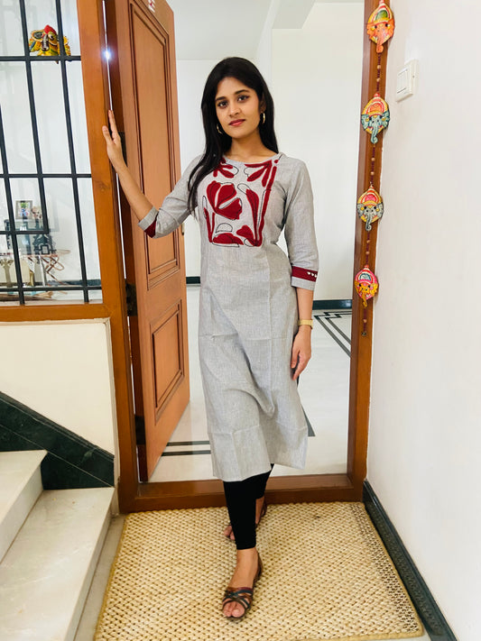LB0065-Gray coloured Kurtha