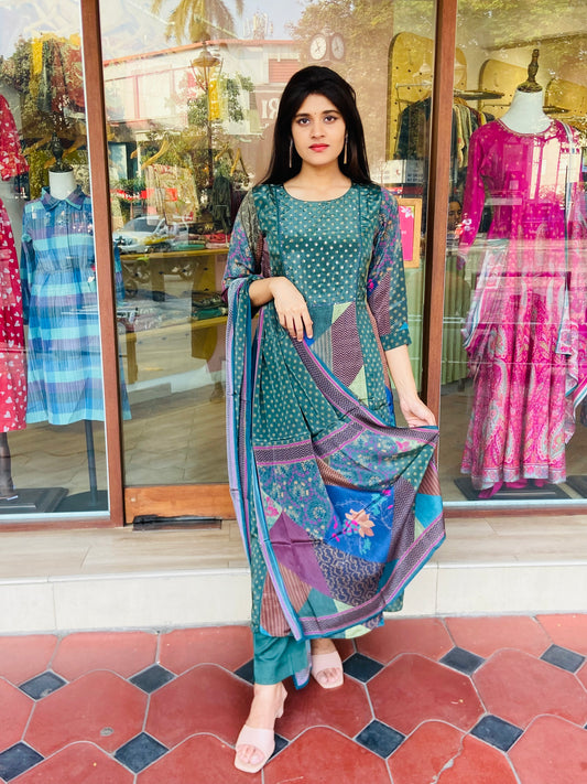 LB0030-Green coloured Anarkali Salwar Suit Set