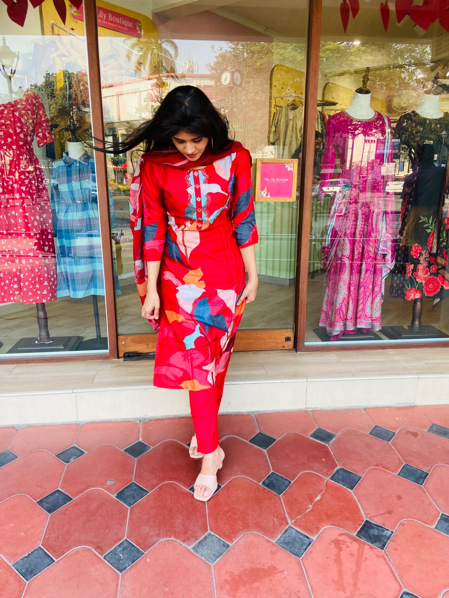 LB0053-Red Coloured Muslin Salwar Suit Set