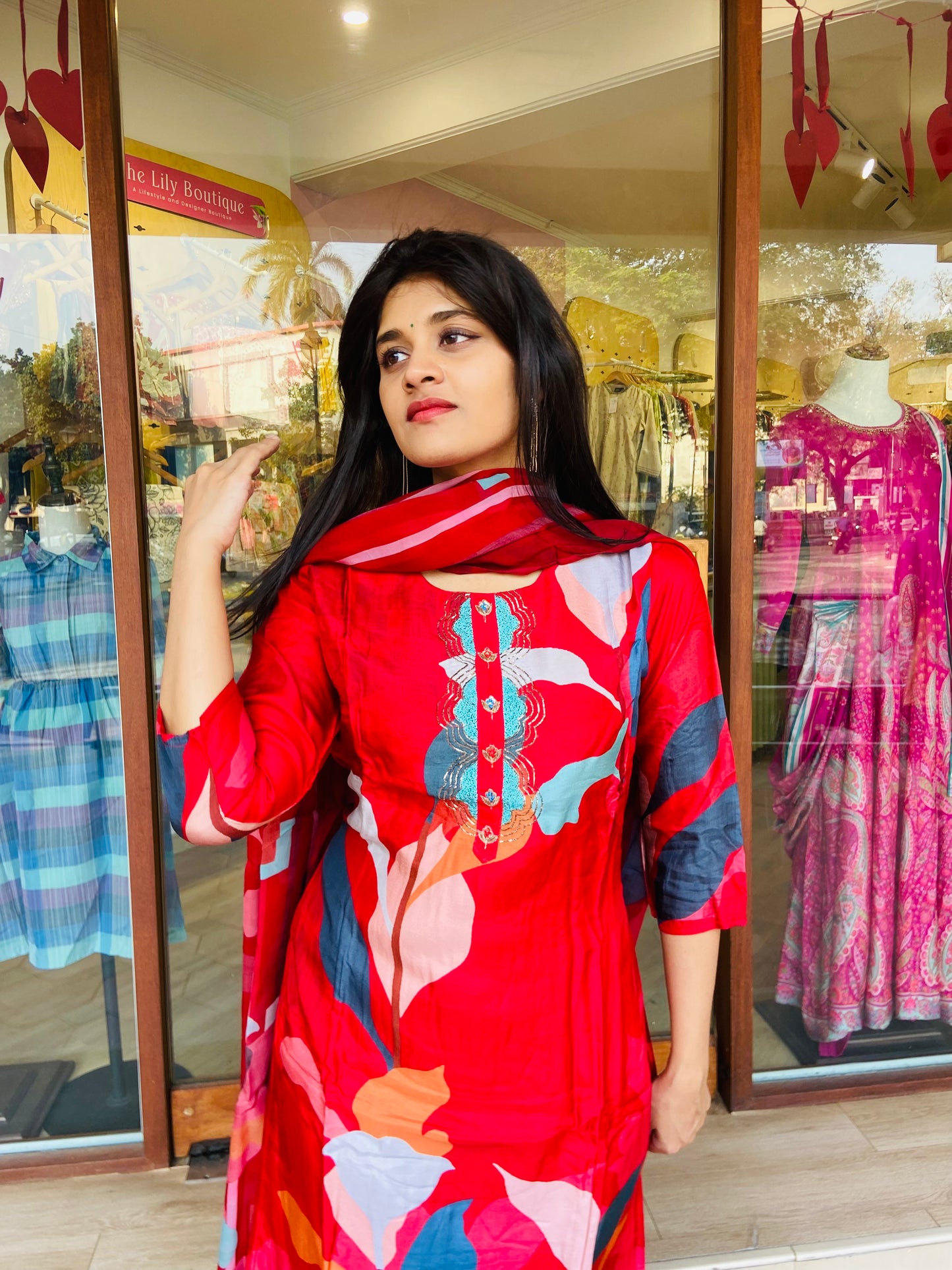 LB0053-Red Coloured Muslin Salwar Suit Set