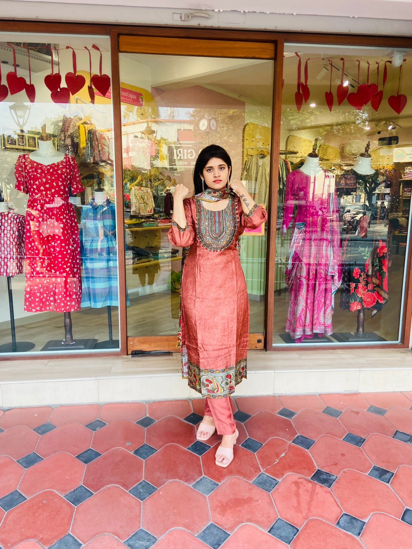 LB0072-Silk Salwar Suit set with Kalamkari print