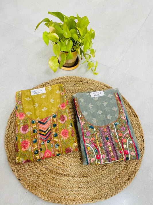 LB0127-II and LB0128-II Pure Green and  Grayish Mul Chanderi Silk with Jamdani Weaving