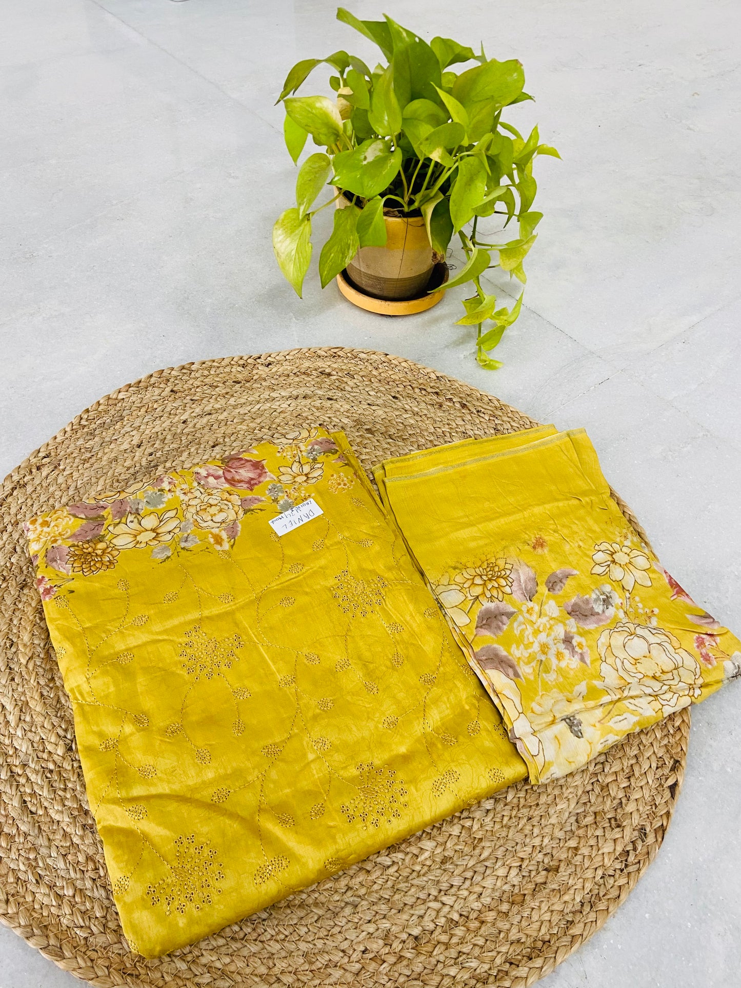 LB0135-II Yellow Cotton Embroidery Salwar Suit Set
