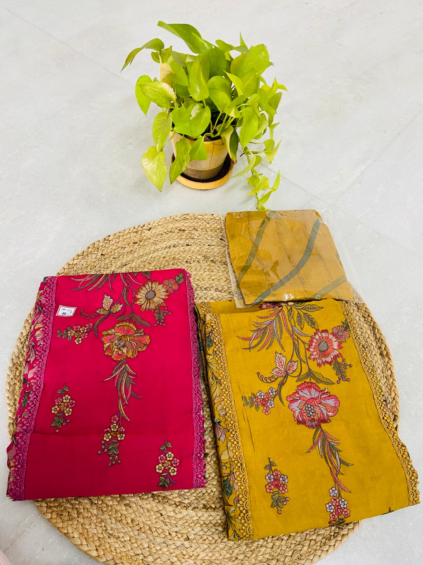 LB0133-II and LB0134-II Viscose Modal Embroidery Pink and Yellow Salwar Suit Set