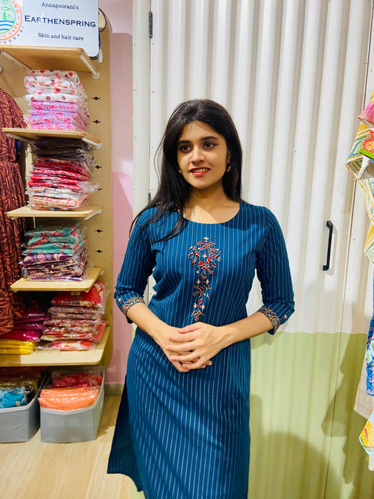 LB0058-K Blue cotton Kurtha
