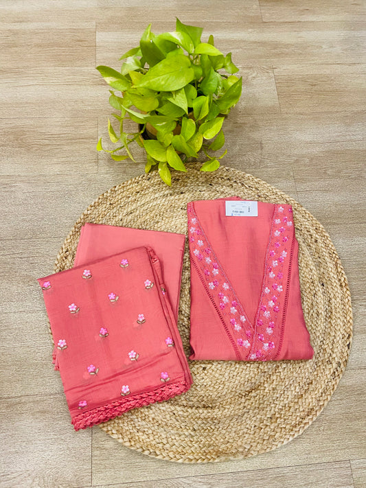 LB0113-II Peach Coloured Unstitched Salwar Suit Set