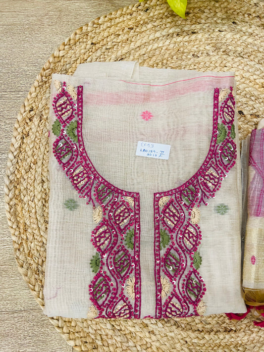LB0139-II Cream Purple Unstitched Salwar Suit Set