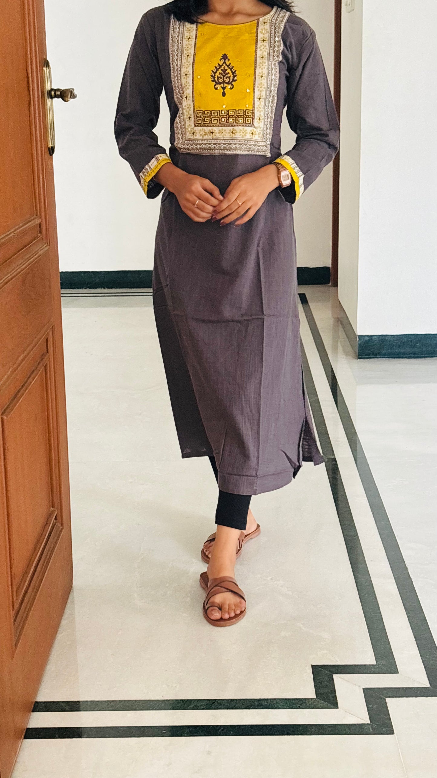 LB0183-II and LB0184-II Gray/Yellow Coloured Kurtha