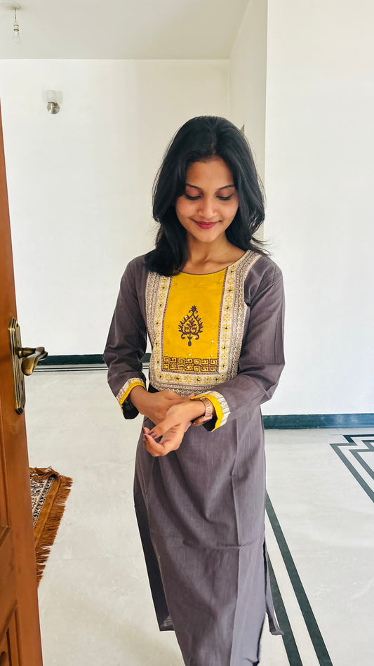 LB0183-II and LB0184-II Gray/Yellow Coloured Kurtha